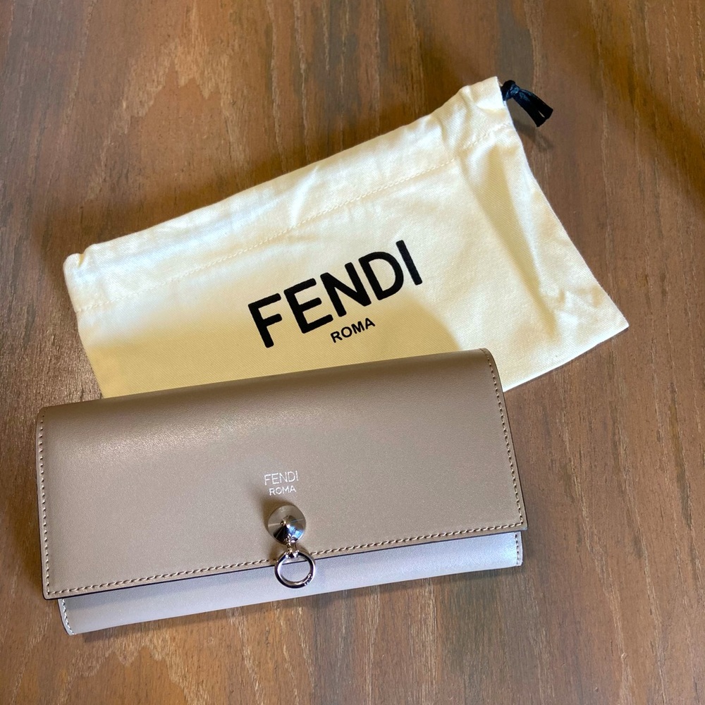 Fendi continental wallet dark beige leather